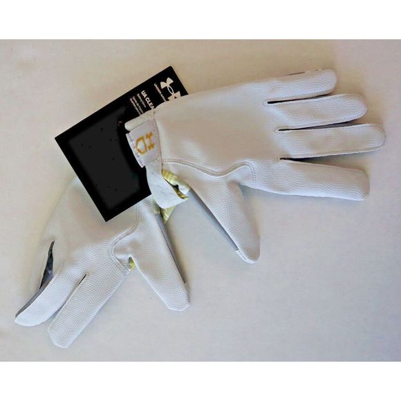 Under Armour 1365468 094 Men’s Sz XL Gray/White/Gold Clean Up 21 Batting Gloves - Picture 3 of 4